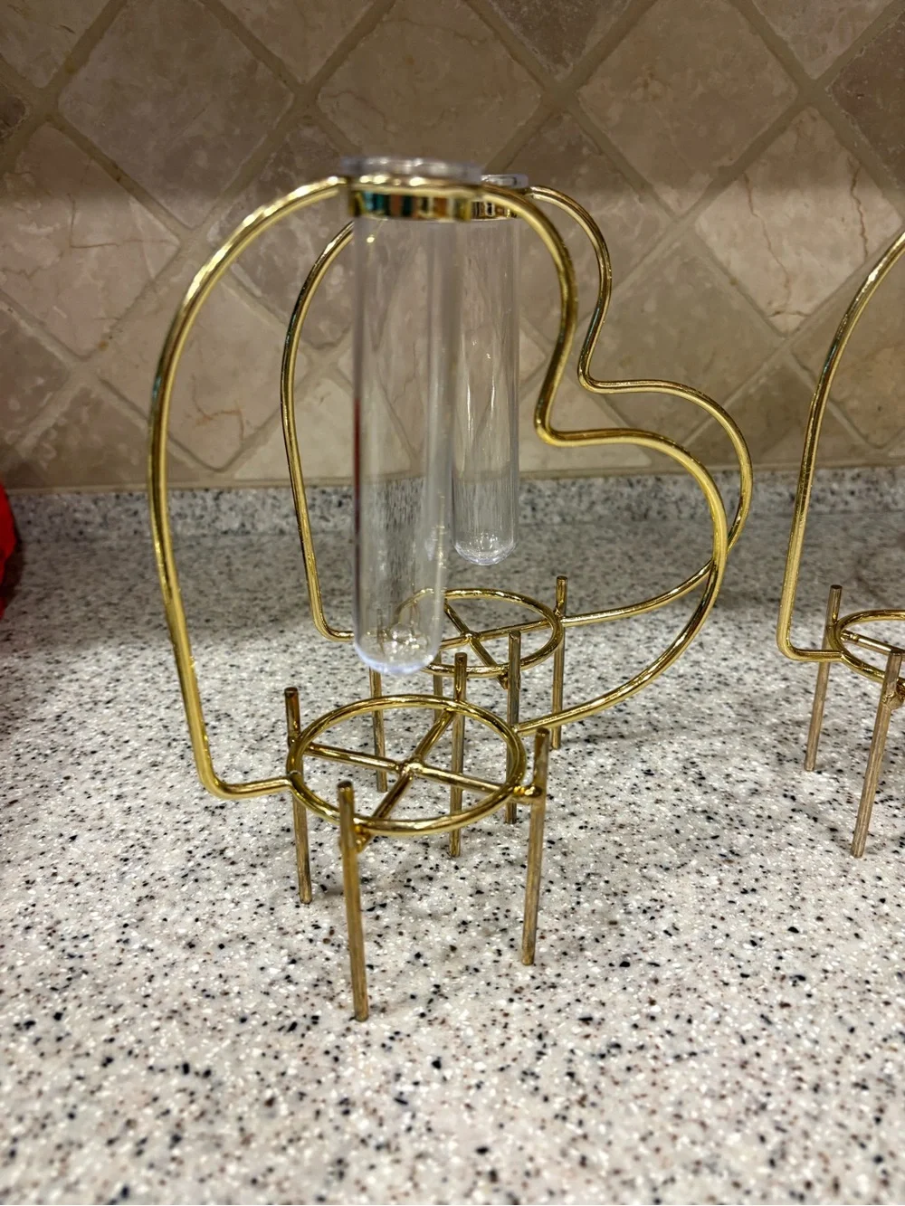 Target Bullseye Gold Tone Heart Shaped Plant Propagation Tube Vase Holder 5 pc